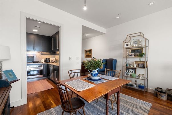 Dining room, Interior, Kitchen, Recessed Lighting, Wood Texture Flooring