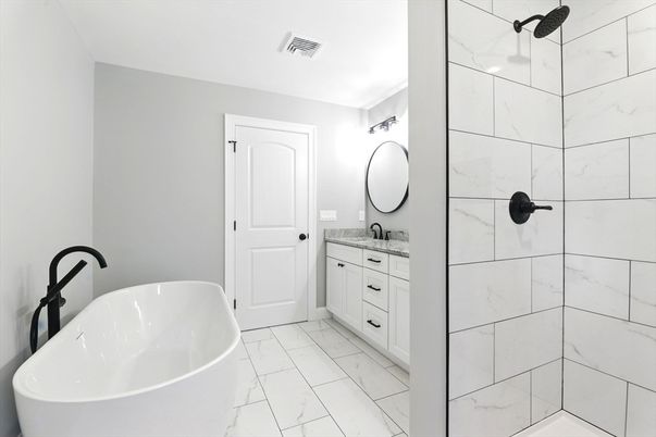 Bathroom, Dual Sink Vanities, Free Standing Baths, Interior, Marble, Marble Walls