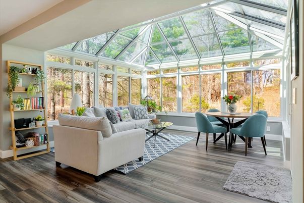 Dining room, Glass Ceilings, Interior, Living room, Sun Room, Wood Texture Flooring