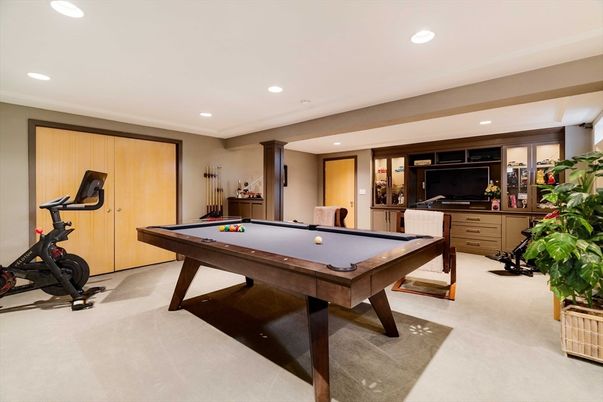 Billiard Table, Fitness Equipment, Game Room, Interior, Recessed Lighting