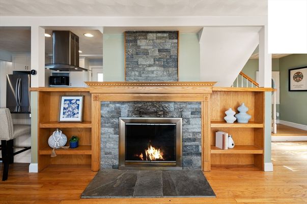 Fireplace, Interior, Recessed Lighting, Wood Texture Flooring