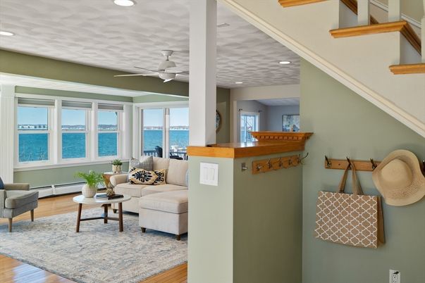 Interior, Living room, Recessed Lighting, Water, Wood Texture Flooring