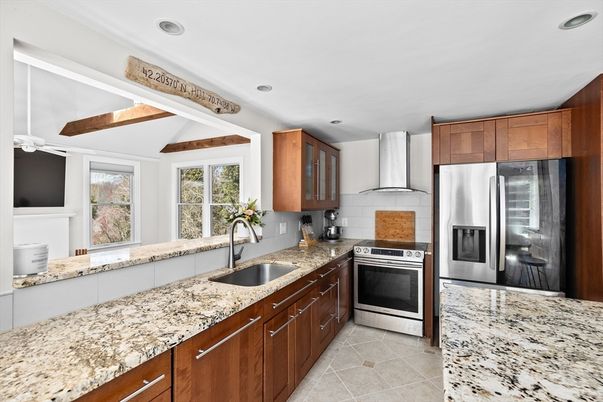 Interior, Kitchen, Recessed Lighting, Stainless Steel Appliances, Wooden Beams