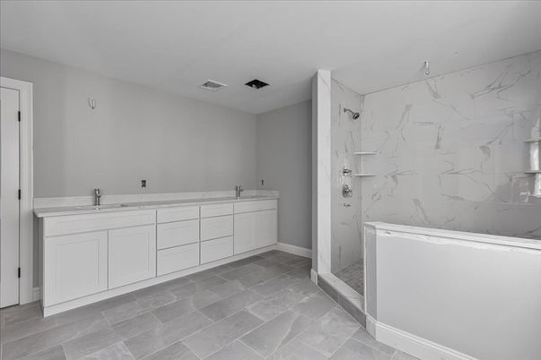 Bathroom, Dual Sink Vanities, Interior, Marble Walls