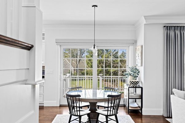 Dining room, Interior, Pendant Lights, Wood Texture Flooring