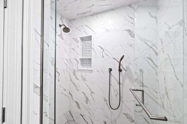Bathroom, Glass Shower, Interior, Marble Walls