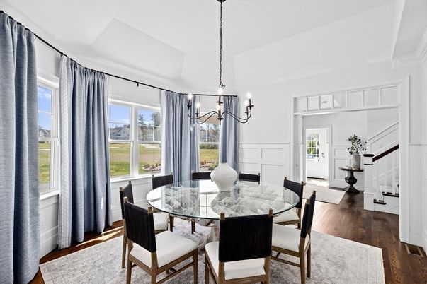 Chandelier, Dining room, Interior, Wood Texture Flooring