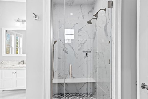 Bathroom, Glass Shower, Interior, Marble Walls