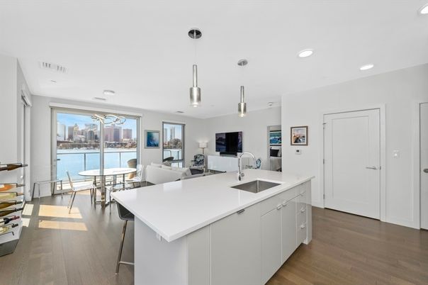 Dining room, Interior, Kitchen, Living room, Pendant Lights, Recessed Lighting, Water, Wood Texture Flooring