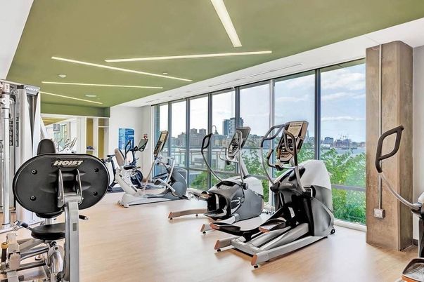 Fitness Equipment, Gym, Interior, Recessed Lighting, Wood Texture Flooring