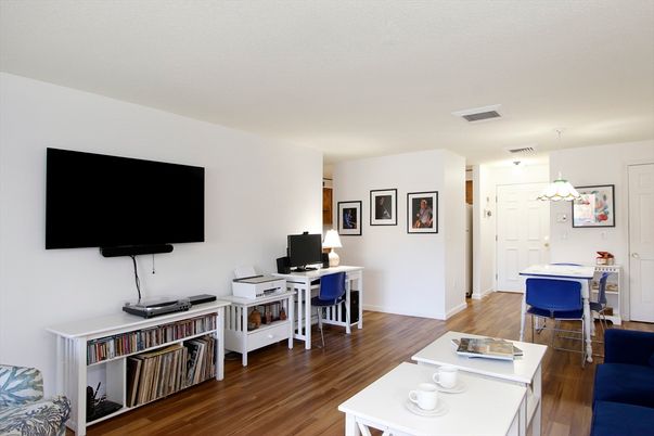 Home Office, Interior, Pendant Lights, Wood Texture Flooring