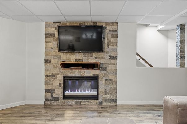 Fireplace, Interior, Stone Walls, Wood Texture Flooring