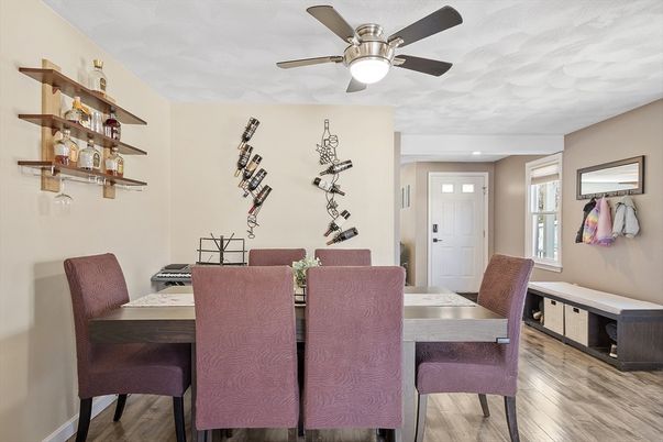 Dining room, Interior, Recessed Lighting, Wood Texture Flooring