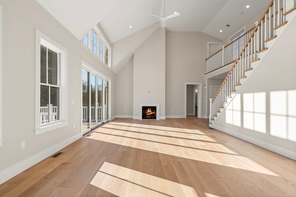 Fireplace, Interior, Recessed Lighting, Wood Texture Flooring