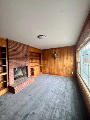 Empty room, Fireplace, Interior, Stone Walls, Wooden Walls