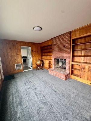 Empty room, Fireplace, Interior, Stone Walls, Wooden Walls