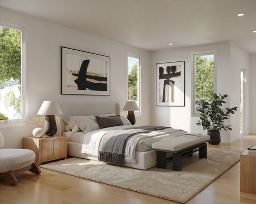Bedroom, Interior, Recessed Lighting, Wood Texture Flooring