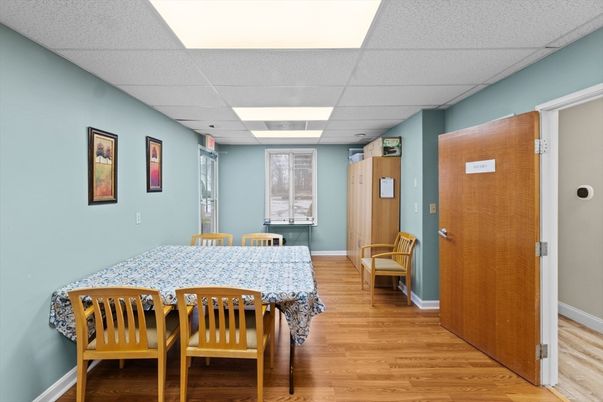 Dining room, Interior, Recessed Lighting, Wood Texture Flooring