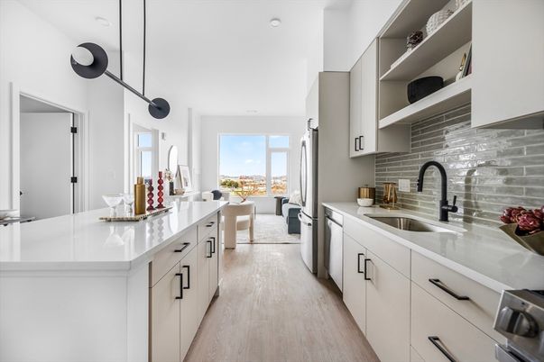 Interior, Kitchen, Living room, Pendant Lights, Wood Texture Flooring