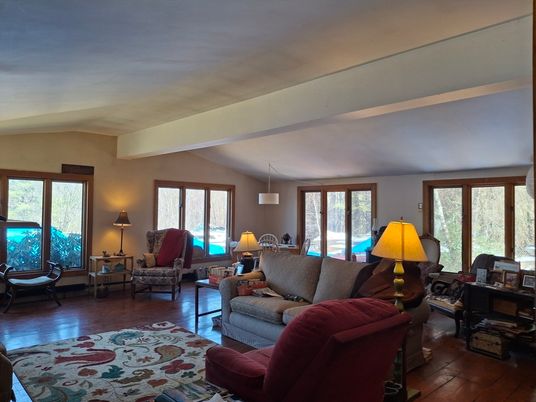 Interior, Living room, Pendant Lights, Wood Texture Flooring