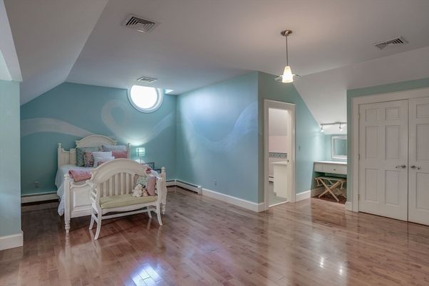 Bedroom, Interior, Pendant Lights, Wood Texture Flooring