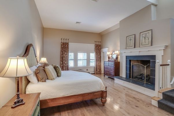 Bedroom, Fireplace, Interior, Wood Texture Flooring