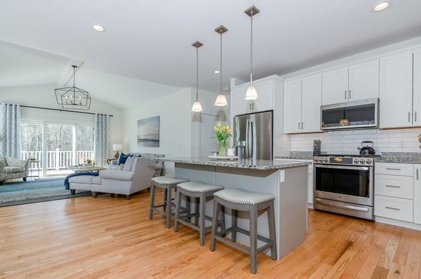 Interior, Kitchen, Living room, Pendant Lights, Recessed Lighting, Stainless Steel Appliances, Wood Texture Flooring