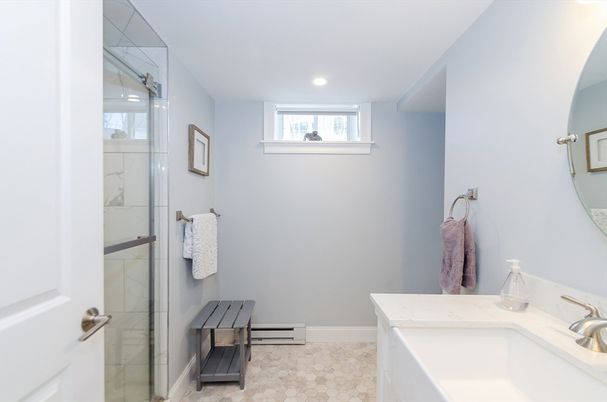 Bathroom, Glass Shower, Interior, Recessed Lighting
