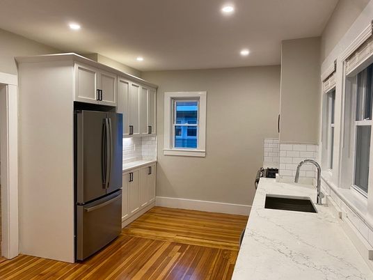 Interior, Kitchen, Recessed Lighting, Wood Texture Flooring