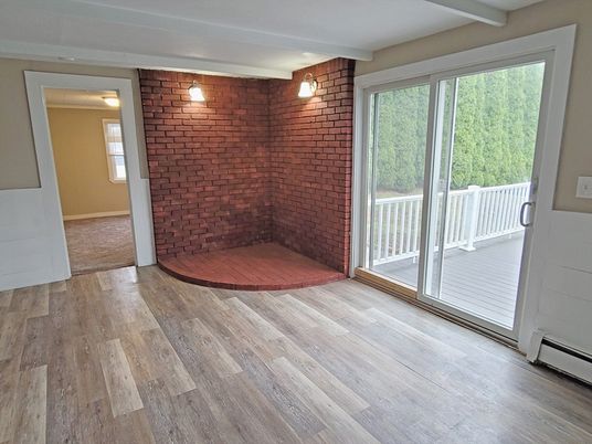 Empty room, Interior, Stone Walls, Wood Texture Flooring