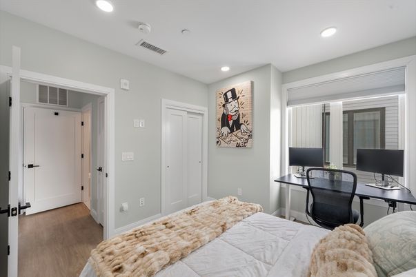 Bedroom, Home Office, Interior, Recessed Lighting, Wood Texture Flooring