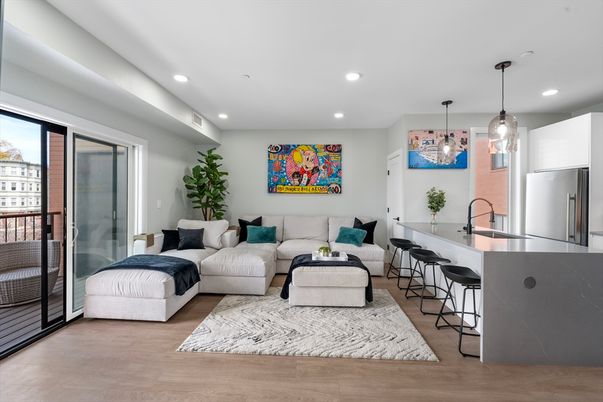 Interior, Kitchen, Living room, Pendant Lights, Recessed Lighting, Stainless Steel Appliances, Wood Texture Flooring
