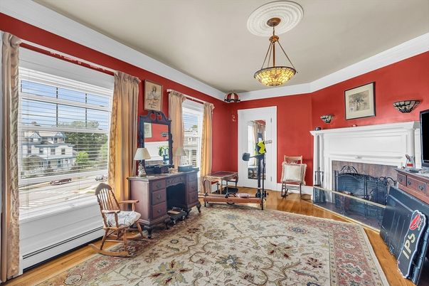 Fireplace, Home Office, Interior, Wood Texture Flooring