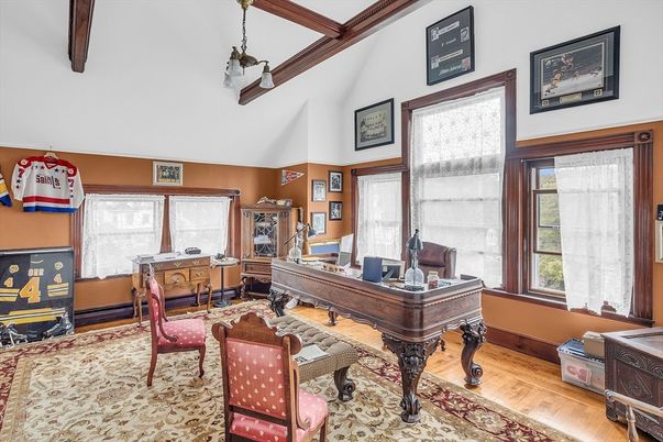 Home Office, Interior, Pendant Lights, Wooden Beams, Wood Texture Flooring