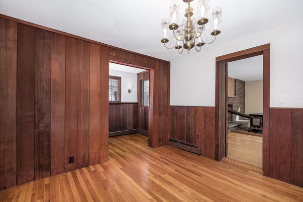 Chandelier, Empty room, Interior, Wood Texture Flooring, Wooden Walls