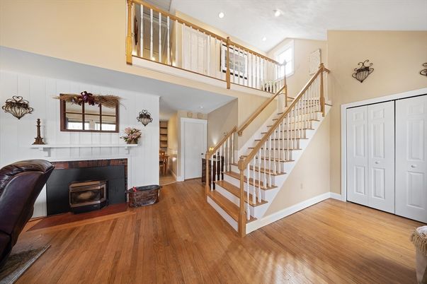 Fireplace, Interior, Recessed Lighting, Wood Texture Flooring