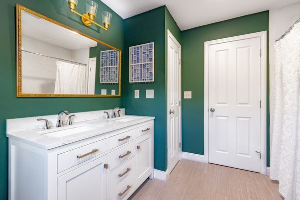 Bathroom, Dual Sink Vanities, Interior, Wood Texture Flooring