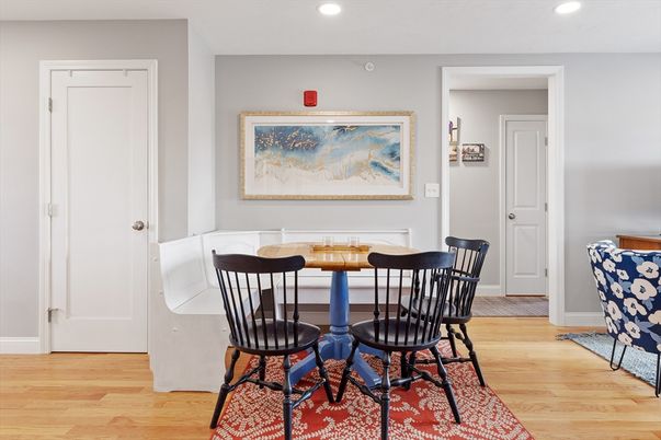 Dining room, Interior, Recessed Lighting, Wood Texture Flooring