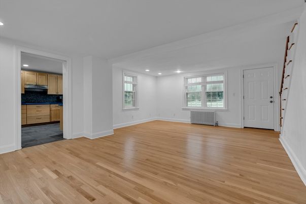 Empty room, Interior, Kitchen, Recessed Lighting, Wood Texture Flooring