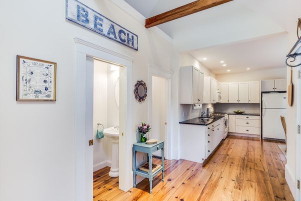 Interior, Kitchen, Recessed Lighting, Wooden Beams, Wood Texture Flooring