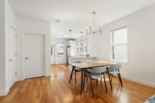 Dining room, Interior, Pendant Lights, Wood Texture Flooring