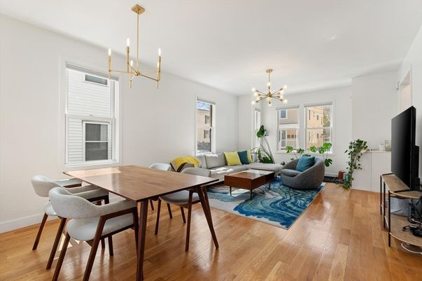 Dining room, Interior, Living room, Pendant Lights, Wood Texture Flooring