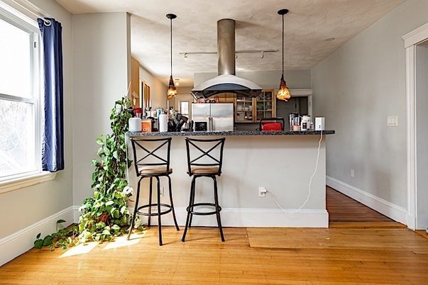Interior, Kitchen, Pendant Lights, Wood Texture Flooring