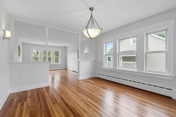 Empty room, Interior, Pendant Lights, Wood Texture Flooring