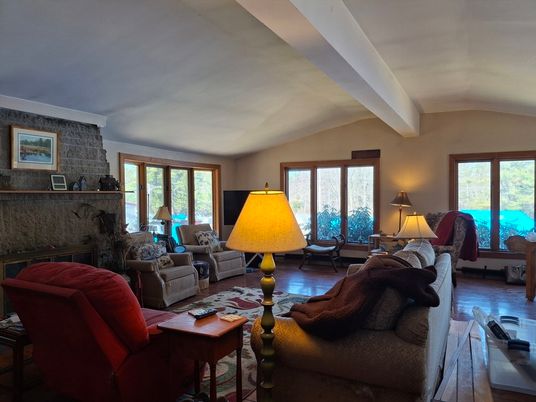 Fireplace, Interior, Living room, Stone Walls, Wood Texture Flooring