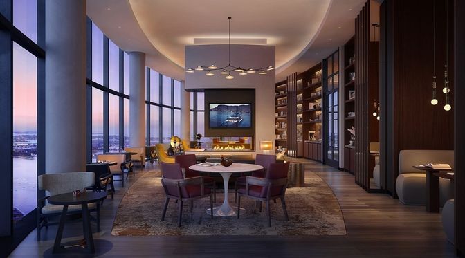 Dining room, Interior, Pendant Lights, Recessed Lighting, Wood Texture Flooring