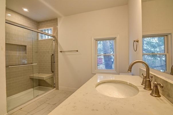 Bathroom, Glass Shower, Interior, Marble, Recessed Lighting