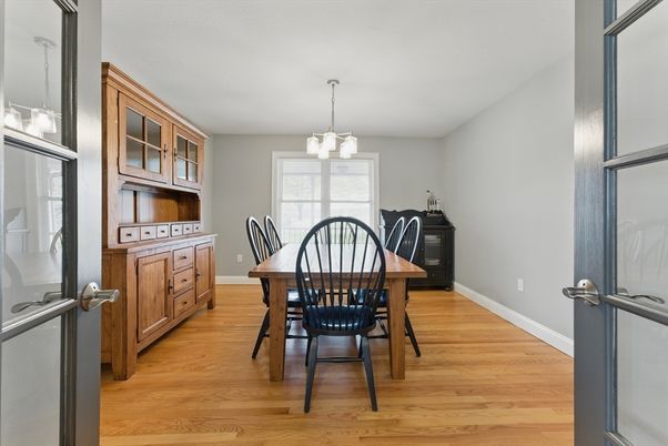 Chandelier, Dining room, Interior, Pendant Lights, Wood Texture Flooring