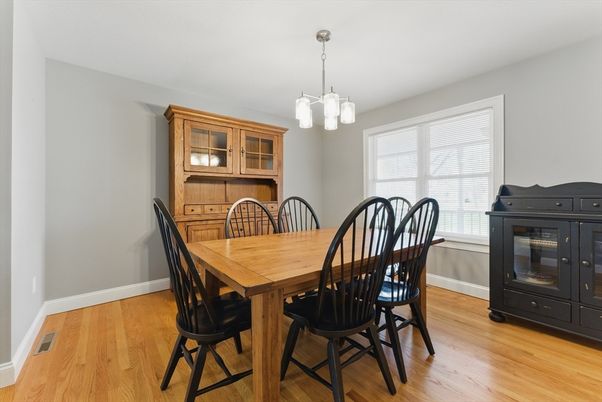 Dining room, Interior, Pendant Lights, Wood Texture Flooring