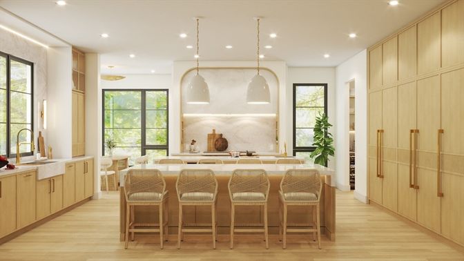 Interior, Kitchen, Pendant Lights, Recessed Lighting, Wood Texture Flooring